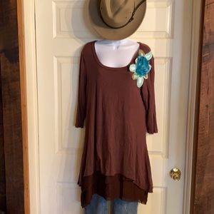 Lady Noiz Brown Layered Top with Floral Accent